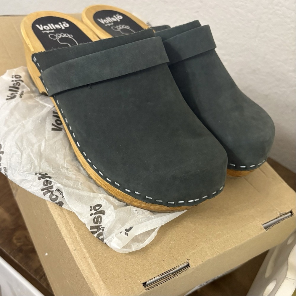 Wooden clogs Blue suede Vollsjo Swedish style US Shoe Size‎ (Women's) 6.5 NEW - Picture 8 of 8